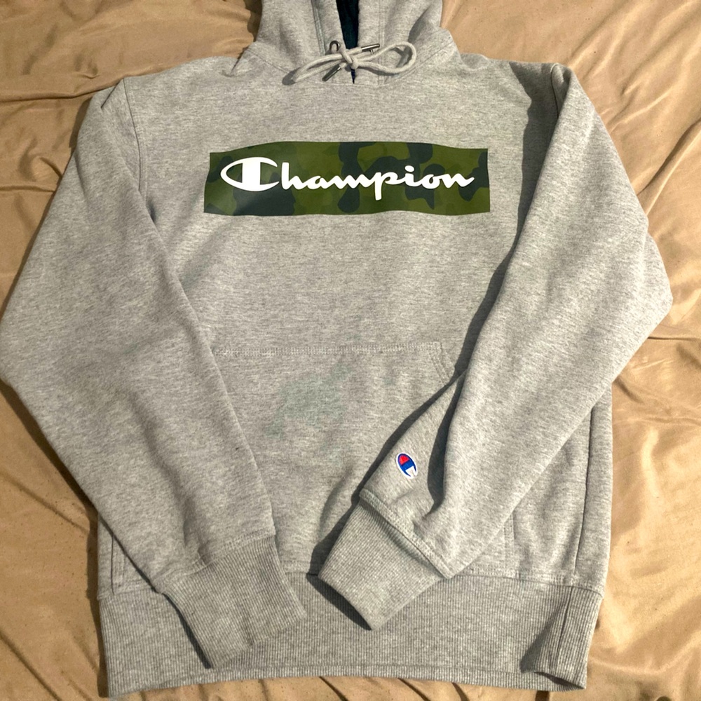 Champion Gray Mens Hoodie Camo Logo